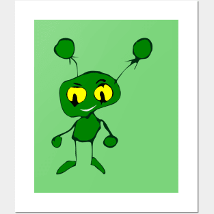 Green little alien monster Posters and Art